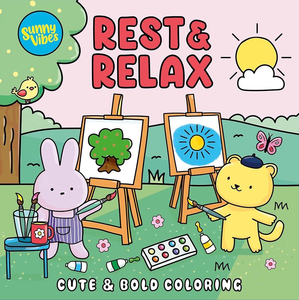 Rest & Relax Coloring Book – Calming Animal Scenes to Color – 20 Perforated Pages – Gift for Teens, College Students & Adults (Sunny Vibes) cover image